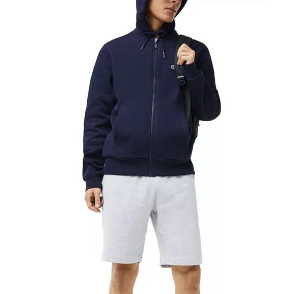 Men's Lacoste Classic Fit Navy Kangaroo Pocket Fleece Hoodie Sweatshirt 2XL XL - Picture 2 of 6